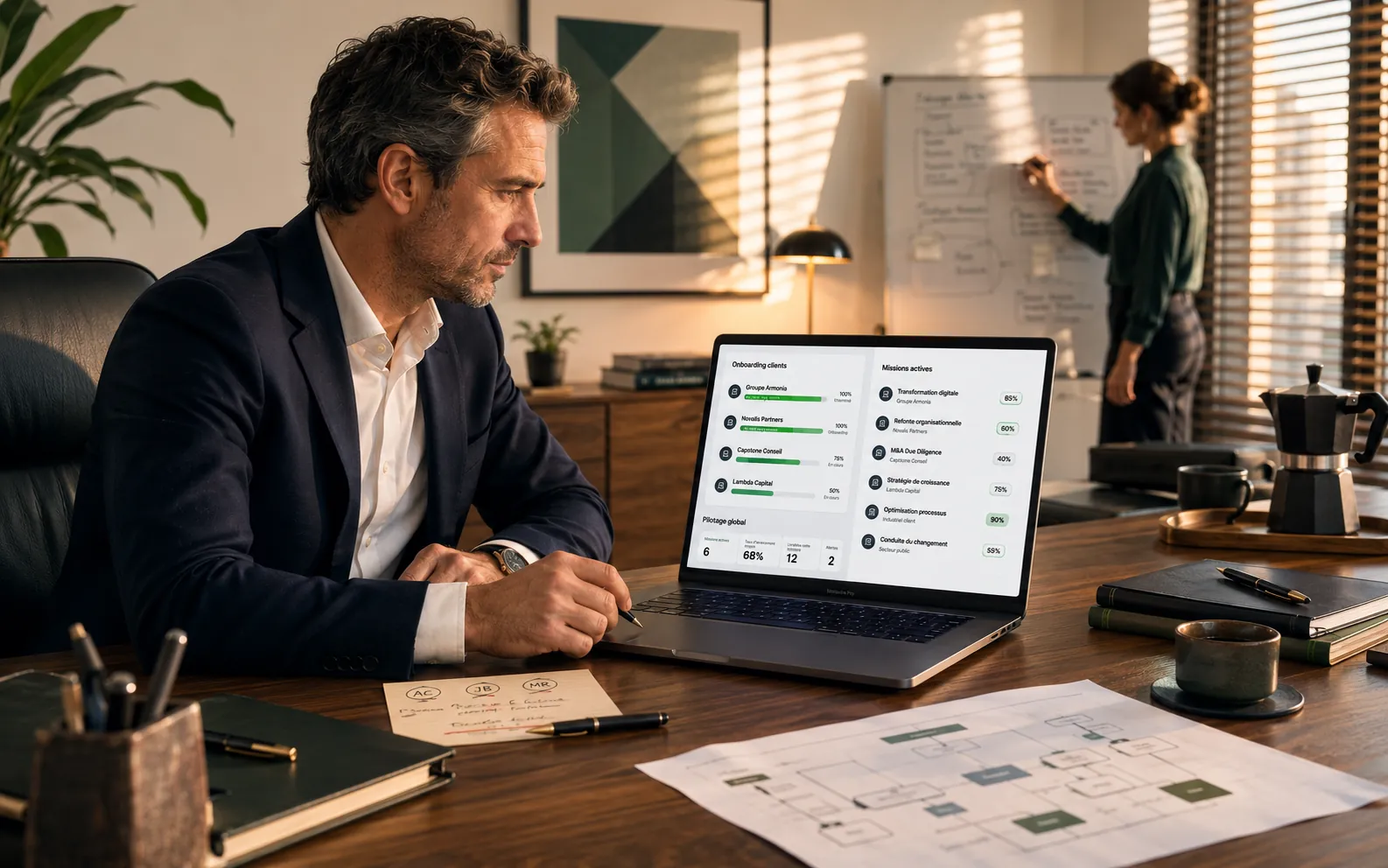 Consulting firm consultant with an active engagements dashboard