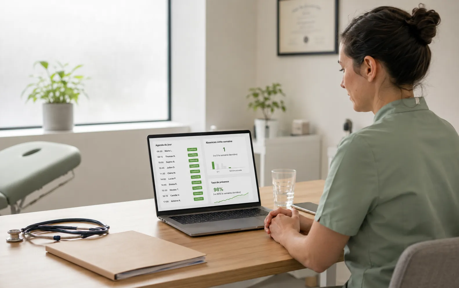 Healthcare practitioner with no-show schedule dashboard